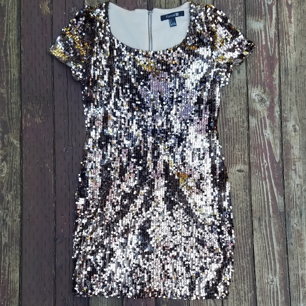 Forever 21 Silver/Brown Sequin Dress- Size US Large